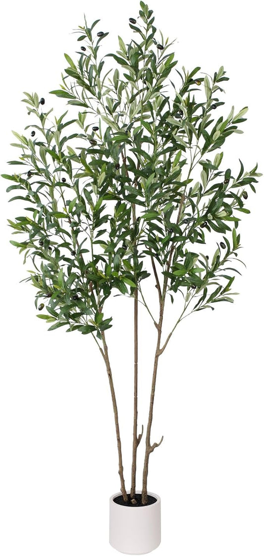 Artificial Olive Trees, 6 FT Tall Fake Olive Tree with White Planter for Indoor - Large Faux Olive Silk Tree for Home Office Decor