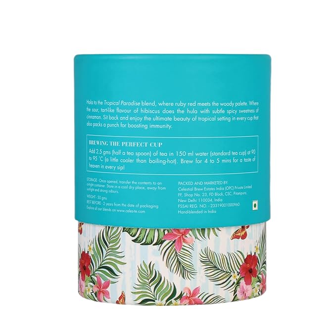 CelesTe Tropical Paradise, Hibiscus Tea Loose Leaf - Premium Blend with Hibiscus Flower and Cinnamon | 100% Natural Loose Leaf Black Tea (1.76 oz) (50 gm) (25 Cups)
