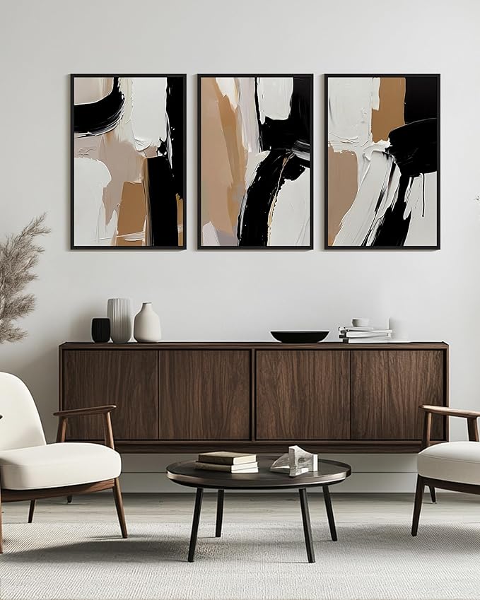 KUVIOKE Black Abstract Shapes Framed Canvas Wall Art Minimalist Graffiti Pastel Wall Decor Modern Illustration Art Painting for Bedroom Dining Room 24x36in (Black Framed)