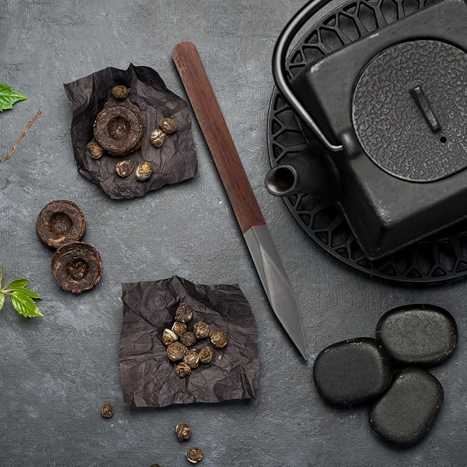 Tea Cutter with Wooden Handle: Brown Puer Puerh Tea Knife Needle Professional Ice Pick Tea Cake Pick Tool for Breaking Prying Brick for Kitchen Bars Bartender Picnics Camping
