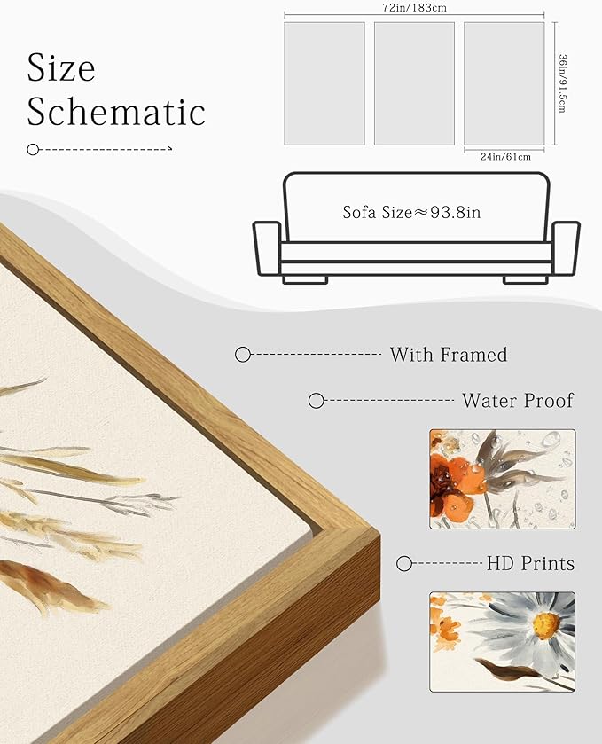 KUVIOKE Vintage Wildflower Bouquet Framed Wall Art Retro Flower Botanical Pictures Illustrations Colorful Floral Hanging Decor 24x36in (Natural Framed)