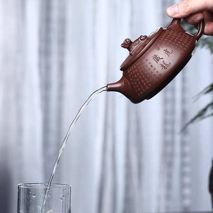 Zisha Teapot, Chinese Yixing Clay Handmade Tea Pot 10.8 Oz, Infuse Brew Kung Fu Loose Leaf Tea Maker -DragonTiger,Zini Purple Clay