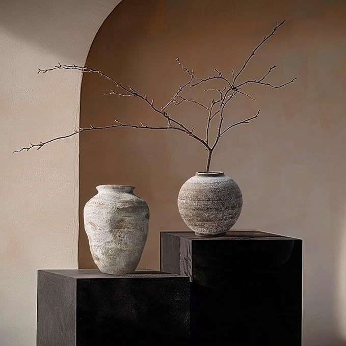 Ceramic Farmhouse Vase Rustic Decor,Pottery Decorative Flower Vases for Home Decor,Boho Vase for Table, Living Room,Bathroom,Shelf,Mantel Decoration,7.7 inch