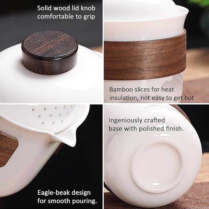 Porcelain Chinese Gongfu Tea Set,Portable Ceramic Teapot Set,Portable All in One Mini Travel Bag for Travel,Home,Gifting,Outdoor Camping Picnic and Office Business Hotel Tea lover