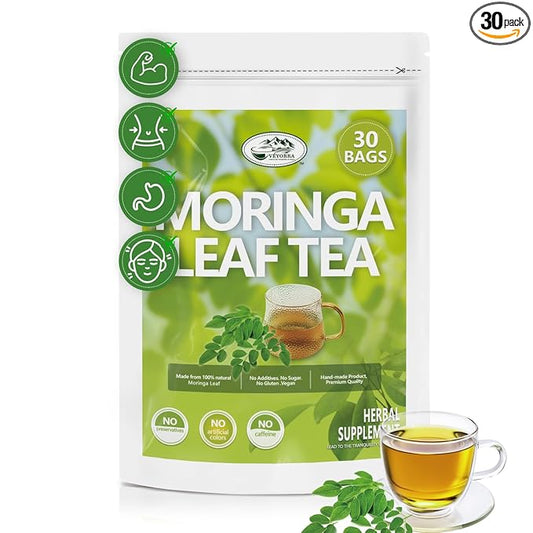 Premium 30 Moringa Leaf Tea Bags, 100% Pure Moringa Leaf Tea.Supports Immunity, Energy & Digestion, No Sugar, No Caffeine, No Gluten, Vegan.