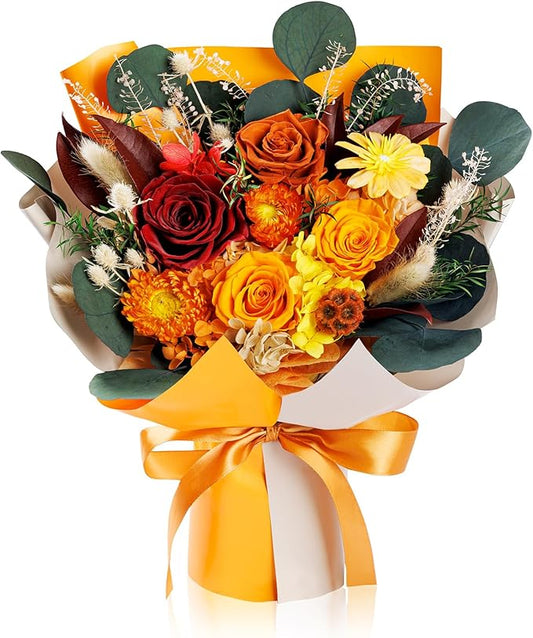 Perfectione Roses 4 Roses Mixed Bouquet for Mother's Day, Fall Flowers for Delivery, Preserved Flowers Birthday Gift for Women Mom Wife Grandma Her, Fall