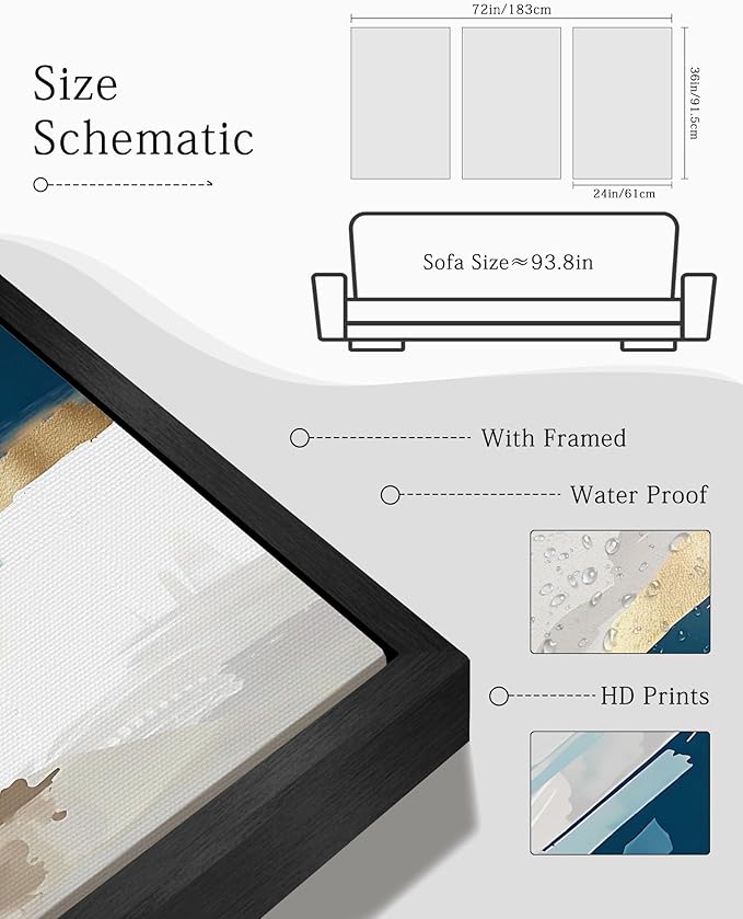 KUVIOKE Navy Blue Abstract Framed Canvas Wall Art Graffiti Shape Pastel Wall Decor Modern Minimalist Art Painting for Bedroom Living Room 24x36in (Black Framed)