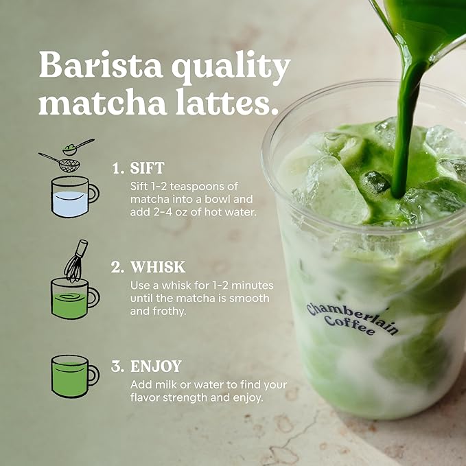 Chamberlain Coffee Vanilla Matcha Powder - Ceremonial Grade Matcha Powder with Madagascar Vanilla, Gluten-Free Flavor for Hot and Iced Drinks, Made with Premium Organic Ingredients - 1.06 Oz