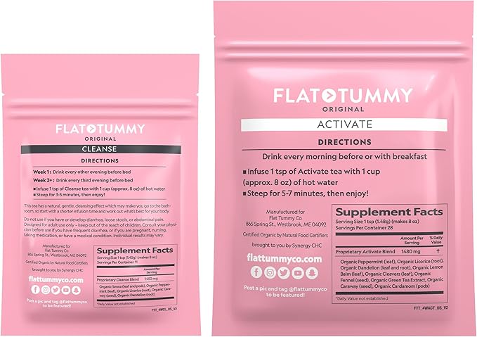 Flat Tummy Detox Tea (4 Week Program) – 2-Step Detox Tea to Boost Energy & Reduce Bloating* - All Natural Detox Cleanse w/Green Tea, Lemon Balm, Dandelion, Fennel, & More - Digestion Support (3 Pack)