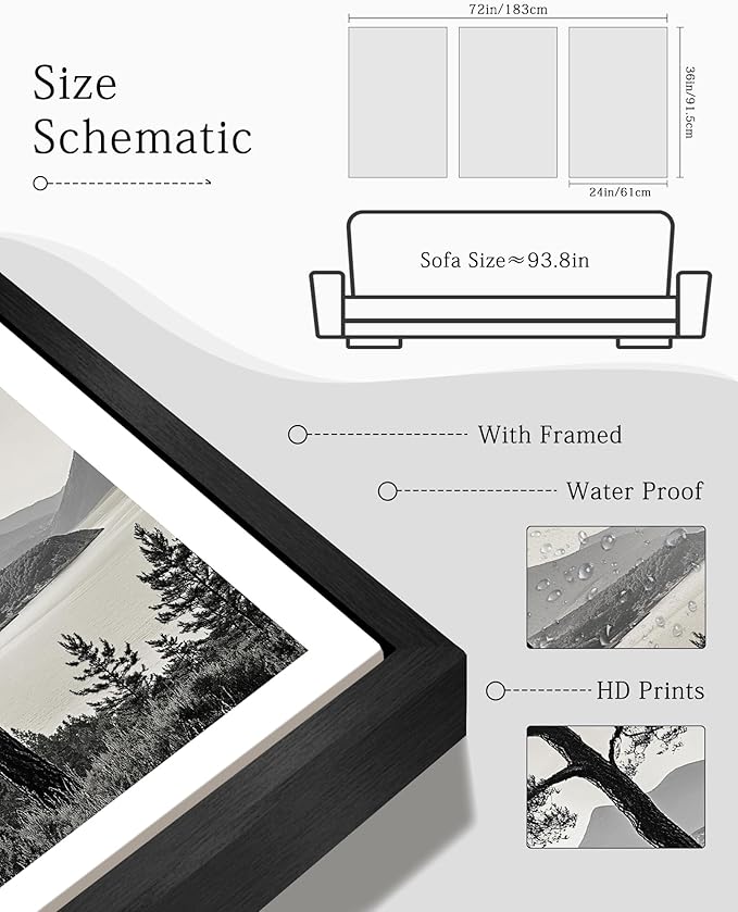 KUVIOKE Vintage Tree Framed Canvas Wall Art Black and White Retro Antique Forest Drawings Nature Wilderness Sketch Wall Painting Modern Decor 24x36in (Black Framed)