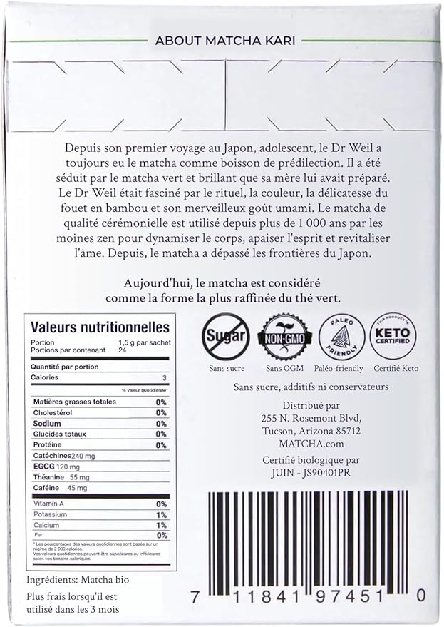 Matcha Green Tea Powder Single Serving Sticks, Dr. Weil's Ceremonial Organic Matcha Powder Singles Packets - Individual Matcha Tea Packets (12)