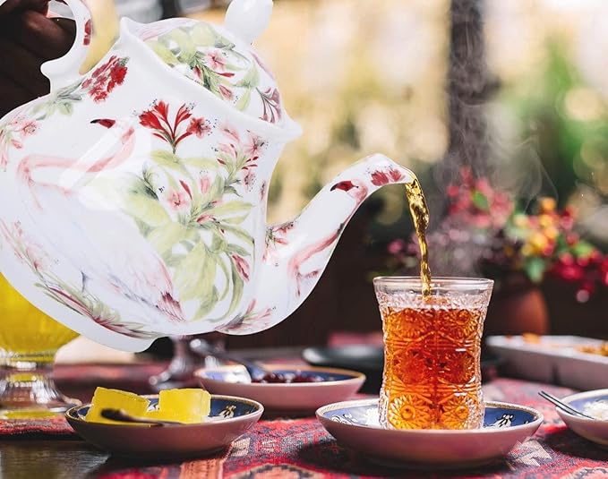 European Style Ceramic Teapot Coffee Pot Water Pot Porcelain Vintage Gift Tea Pot (Flamingo)