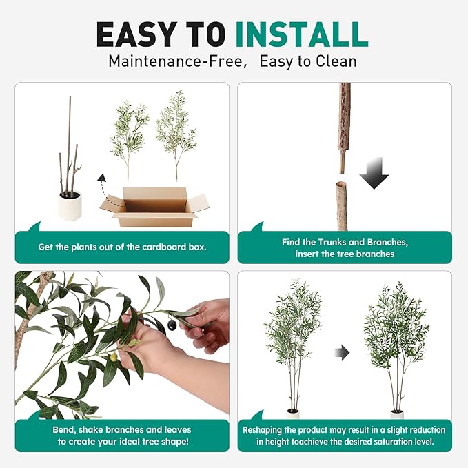 Artificial Olive Trees, 6 FT Tall Fake Olive Tree with White Planter for Indoor - Large Faux Olive Silk Tree for Home Office Decor