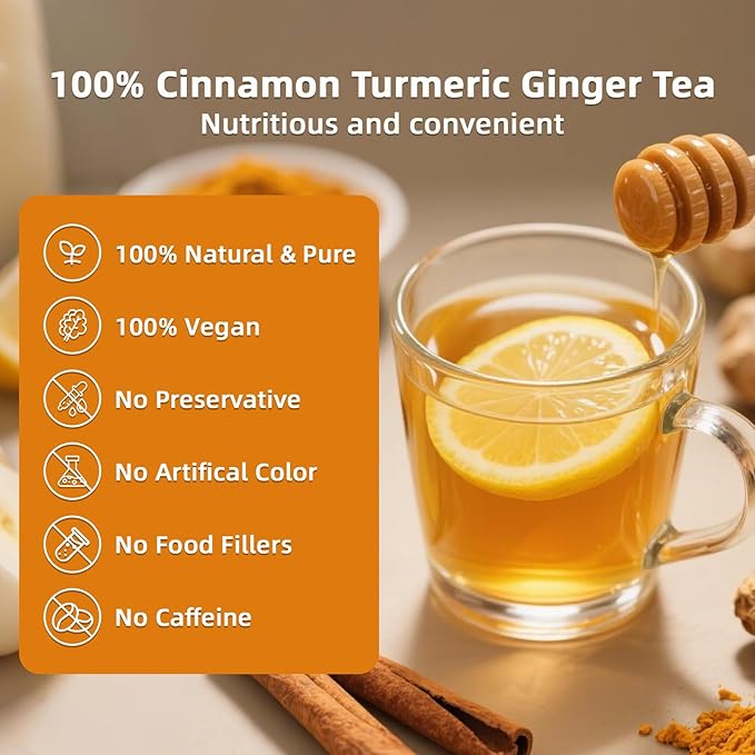 30 Bags Premium Turmeric, Ginger, Cinnamon Blend Tea, Upgraded Version. Improve Digestion, Support Brain, Weight, Skin and Sleep.100% Natural & No Additives & Caffeine Free.