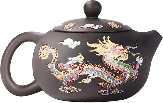 Hand-made Dragon and Phoenix Color-changing Purple Clay Teapot Zisha Tea Pot Kung Fu Tea Set Tea Lover‘s Gift (Teapot)