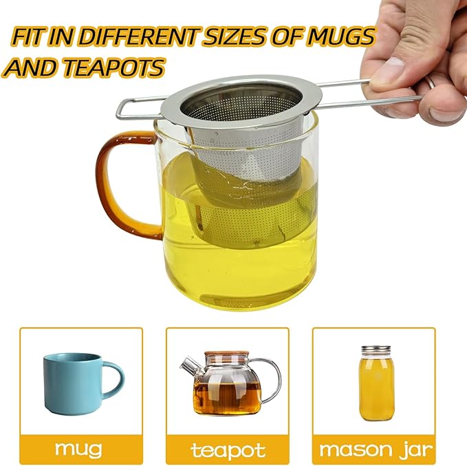 2pack Tea Filter, Tea Strainer, Stainless Steel Tea Infuser With Long Foldable Handle, For Loose Leaf Tea And Coffee, Greate For Hanging On Teapots, Mugs, Cups