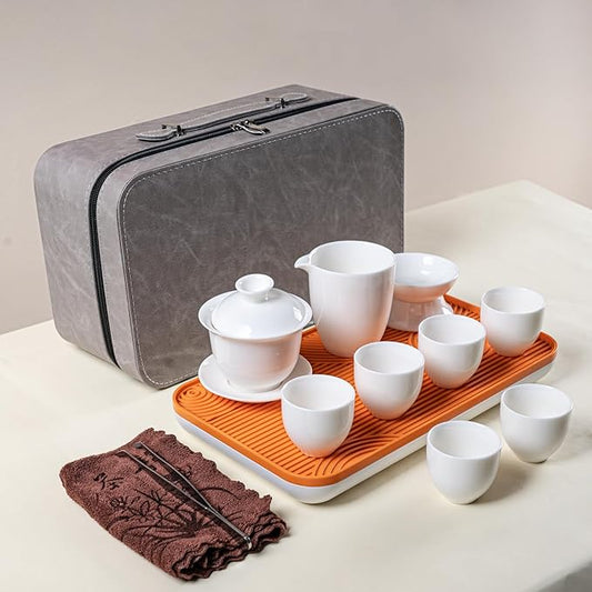 Gaiwan Chinese Gongfu Tea Set,6 cups Portable Tea Set Suitable for home use, travel, and office use