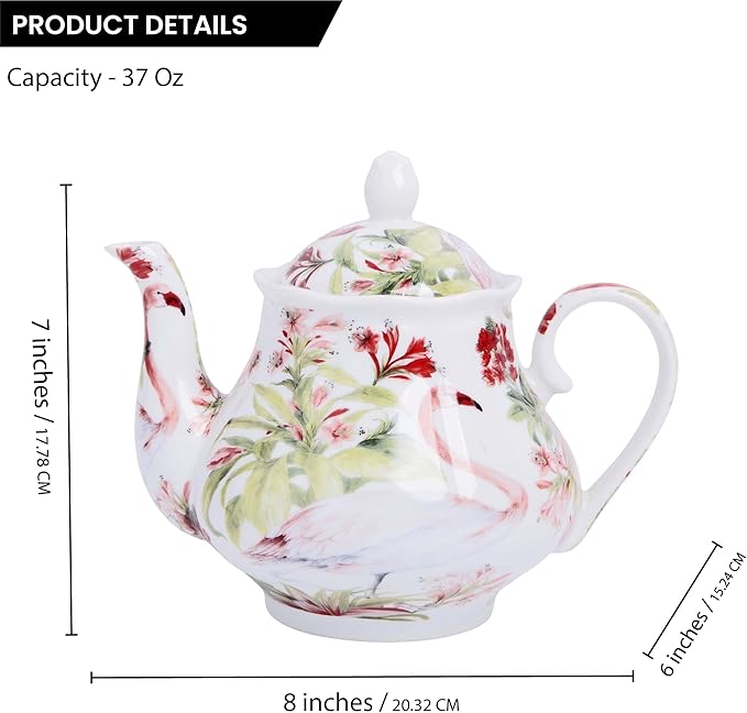 European Style Ceramic Teapot Coffee Pot Water Pot Porcelain Vintage Gift Tea Pot (Flamingo)