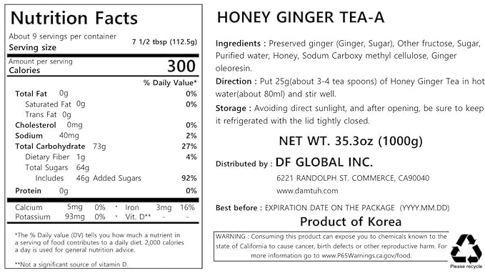 Damtuh Honey Citron Tea & Honey Ginger Tea Bundle Pack 1000g - 2.20lb x 2 Bottle