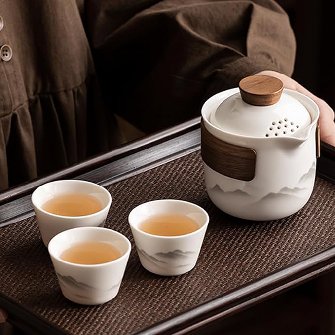 Porcelain Chinese Gongfu Tea Set,Portable Ceramic Teapot Set,Portable All in One Mini Travel Bag for Travel,Home,Gifting,Outdoor Camping Picnic and Office Business Hotel Tea lover