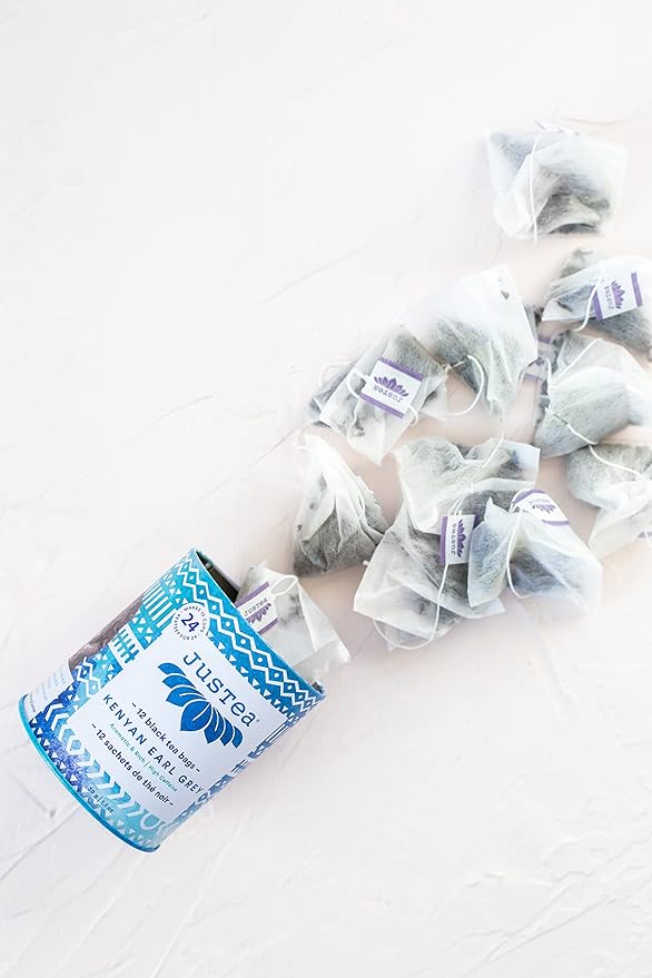 JusTea Kenyan Earl Grey | Pyramid Compostable Tea Bags | Black Tea | 12+ Cups | High Caffeine | Award-Winning | Fair Trade | Non-GMO