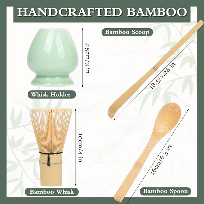 Matcha Whisk Set with Bamboo Whisk Matcha Whisk Holder Bamboo Scoop and Tea Spoon 4 Pcs Matcha Making Kit Japanese Tea Tools For Christmas Gift