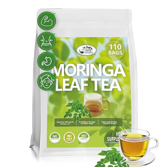 Premium 110 Moringa Leaf Tea Bags, 100% Pure Moringa Leaf Tea.Supports Immunity, Energy & Digestion, No Sugar, No Caffeine, No Gluten, Vegan.