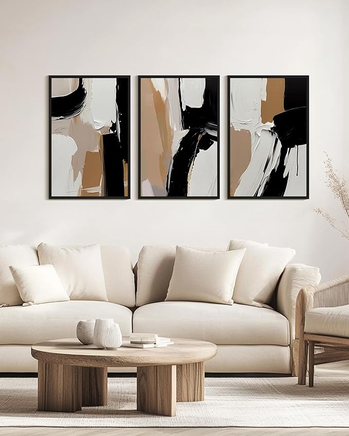 KUVIOKE Black Abstract Shapes Framed Canvas Wall Art Minimalist Graffiti Pastel Wall Decor Modern Illustration Art Painting for Bedroom Dining Room 24x36in (Black Framed)