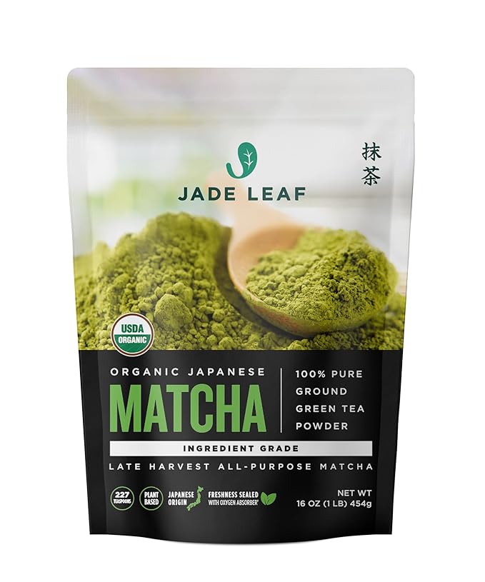 Jade Leaf Matcha Organic Premium Ceremonial Grade Matcha Green Tea Powder - Japanese - Culinary, Ingredient, Ceremonial Barista Teahouse, Latte, Collagen, 16 Ounce (Pack of 1), Ingredient