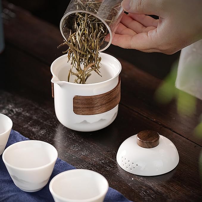 Porcelain Chinese Gongfu Tea Set,Portable Ceramic Teapot Set,Portable All in One Mini Travel Bag for Travel,Home,Gifting,Outdoor Camping Picnic and Office Business Hotel Tea lover