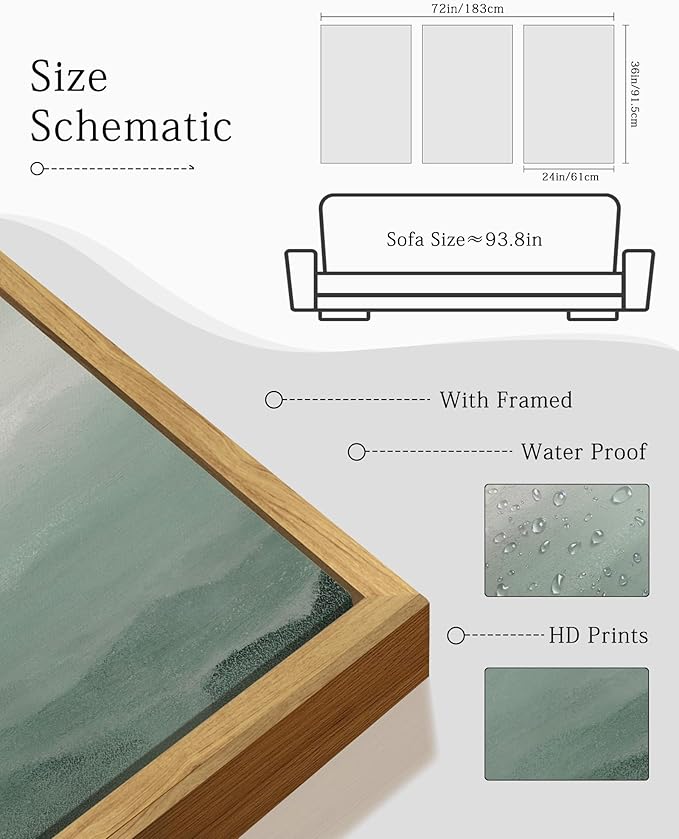 KUVIOKE Green Watercolor Mountains in Fog Framed Canvas Wall Art Wilderness Nature Landscape Artwork Painting Boho Rustic Scenic Relax Cool Room Decor for Bedroom Living Room 24x36in (Natural Framed)