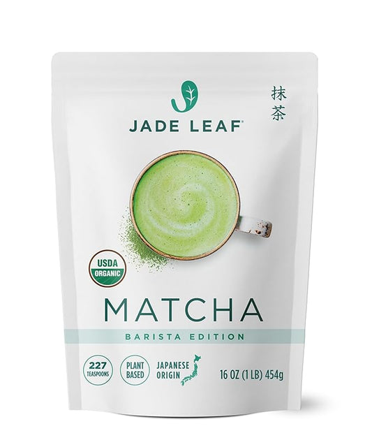 Jade Leaf Matcha Organic Premium Ceremonial Grade Matcha Green Tea Powder - Japanese - Culinary, Ingredient, Ceremonial Barista Teahouse, Latte, Collagen, 16 Ounce (Pack of 1), Ceremonial Barista