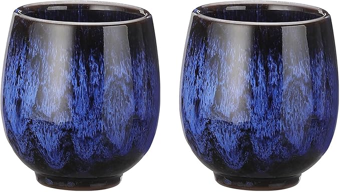 HARFINGTON 2pcs Chinese Ceramic Teacups 5.41oz Traditional Gong Fu Tea Set Japanese No Handle Small Tea Cup for Mate Tea Coffee Wine Drinks, Indigo Blue