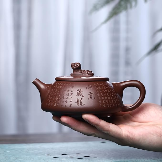 Zisha Teapot, Chinese Yixing Clay Handmade Tea Pot 10.8 Oz, Infuse Brew Kung Fu Loose Leaf Tea Maker -DragonTiger,Zini Purple Clay