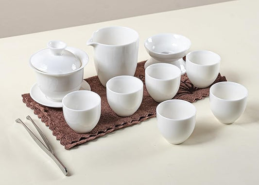 Chinese Gaiwan Gongfu Tea Set，Asian Adult Ceramic Tea Set, 6 Cups Suitable for Small Gatherings, Home, Office and Travelling,Gifts for Tea Ceremony Lovers(Home-CB)