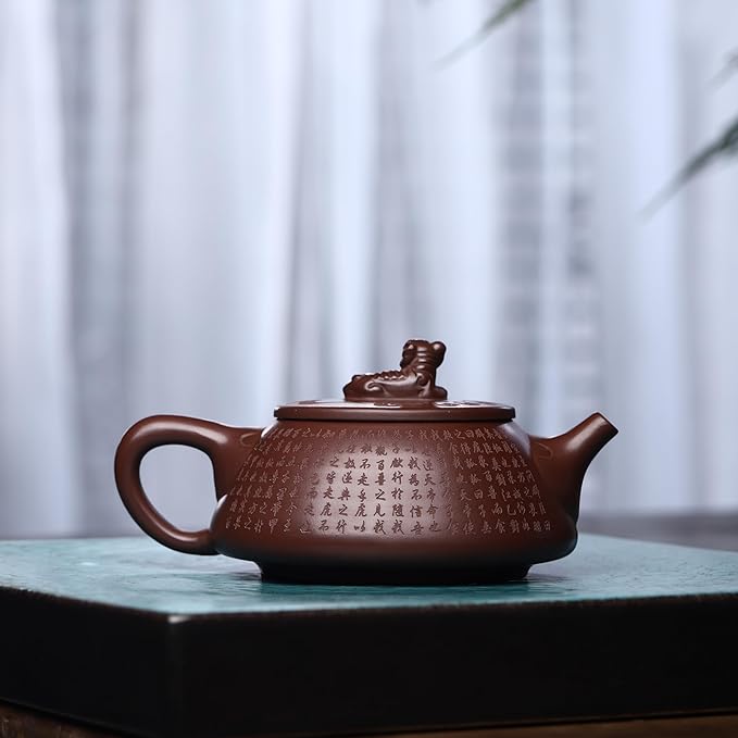 Zisha Teapot, Chinese Yixing Clay Handmade Tea Pot 10.8 Oz, Infuse Brew Kung Fu Loose Leaf Tea Maker -DragonTiger,Zini Purple Clay