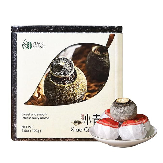 YUANSHENG Puerh tea Premium Tangerine Peel Pu-erh tea 3.52oz(100g), Xiao Qing Gan Puerh Xinhui ChenPi Pu'er Citrus with Strong Citrus Scent, Fermented Menghai Puer陈皮普洱茶 普洱小青柑 广东新会小青柑 云南勐海普洱茶