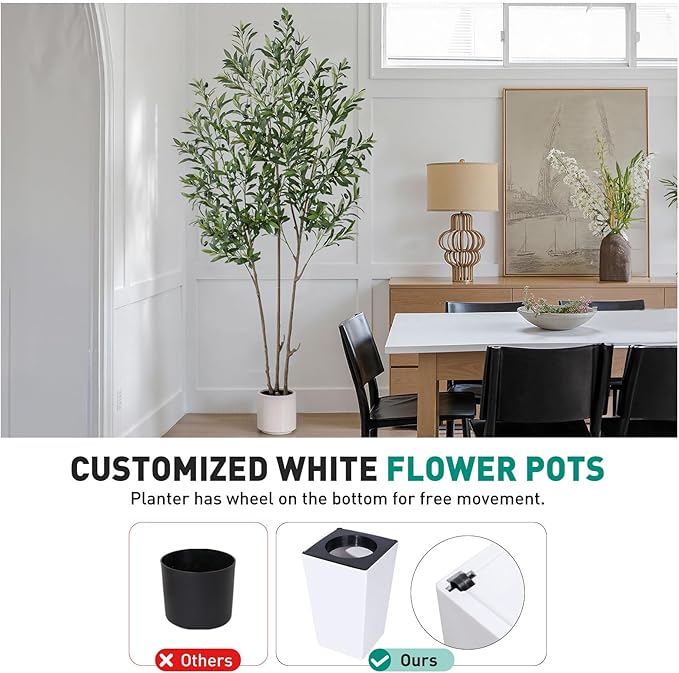Artificial Olive Trees, 6 FT Tall Fake Olive Tree with White Planter for Indoor - Large Faux Olive Silk Tree for Home Office Decor