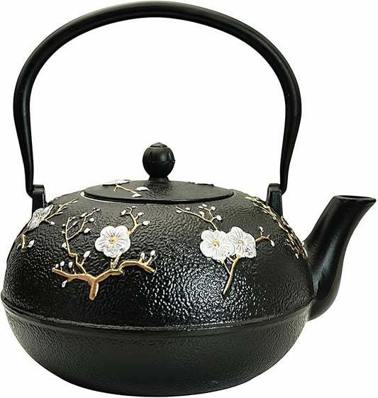 YJX 60.9oz Large Cast Iron Teapot for Stovetop, Japanese Tetsubin, Heavy and Durable Tea Pot, Tea Kettle with Stainless Steel Infuser for Loose Tea, Floral Pattern(1800ML)