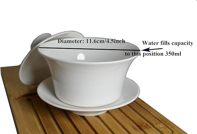 Liang baobao Traditional Gaiwan Tea Set with Lid and Saucer Classic White Tea Cup Porcelain Teacups 10oz