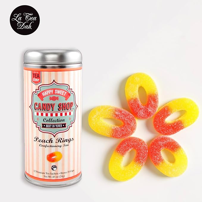 La Tea Dah Peach Green Tea - Gunpowder Green With Natural Peach & Apricot Flavor, Unsweetened & Lightly Caffeinated Dessert Tea, Serve Hot or as Iced Tea (12 Tea Bags)