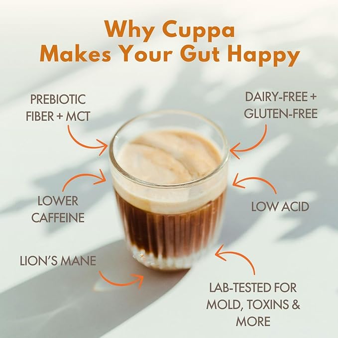 Cuppa Healthy Mushroom Insant Coffee with Lion's Mane & Ashwagandha for All Day Energy & Focus - No Crash or Jitters - Nootropics for Brain Health, Gut Health, Immunity, Stress, Memory + Mood (30 Servings, Pumpkin Spice)