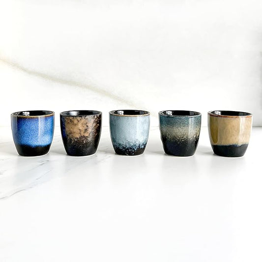 Rubdub Ceramic Japanese Tea Cup, 5.07oz/ 150 ml Chinese Tea Cup, Tea Cups no Handles, Teacup in Gift Box, Ceramic Mate Cup Set of 5