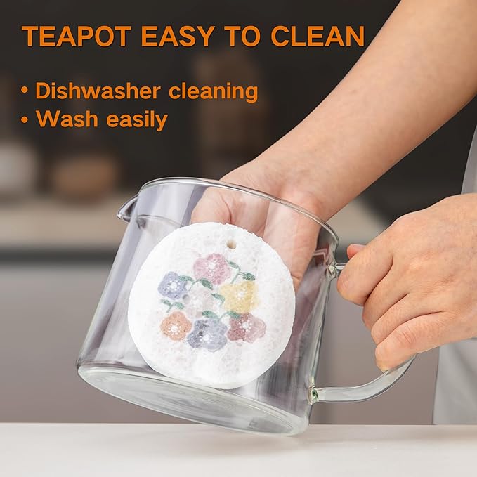 Glass Teapot 34oz/1000ml with 4 Pack Tea Cups Gift Set, Removable Stainless Steel Infuser Tea pot, Heatproof Borosilicate Glass Tea Make, Stovetop Safe Glass Tea Kettle for Loose