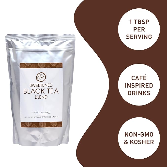 Aiya Sweetened Black Tea Blend | Indian Black Tea with Cane Sugar | Quick & Easy Mix for Lattes, Smoothies | 1kg Bag (2.2 lbs)