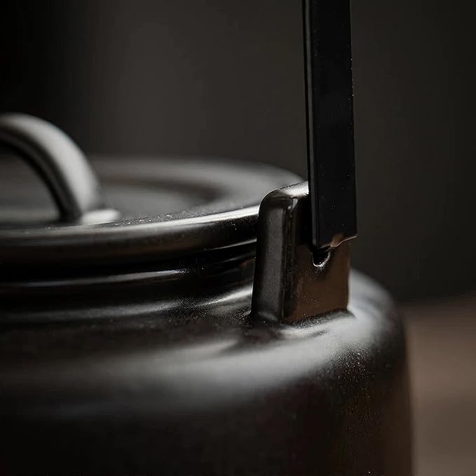 Small Stove Safe Ceramic Teapot with Cold Touch Curved Handle (27oz) - Hand-Glazed Finish - Suitable for Boiling Water and a Variety of Teas and Herbs - Matte Black