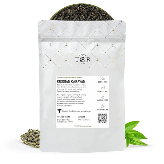 Tea Runners Russian Caravan Loose Leaf Black Tea | Bold Smoky Blend of Smoked Black Tea, Oolong & Pu-erh | Premium Chinese & Indian Tea | Full-Bodied, Earthy, Rich Flavor - 5 oz