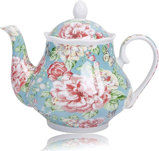 European Style Ceramic Teapot Coffee Pot Water Pot Porcelain Vintage Gift Tea Pot - 37 Oz - May Blossom