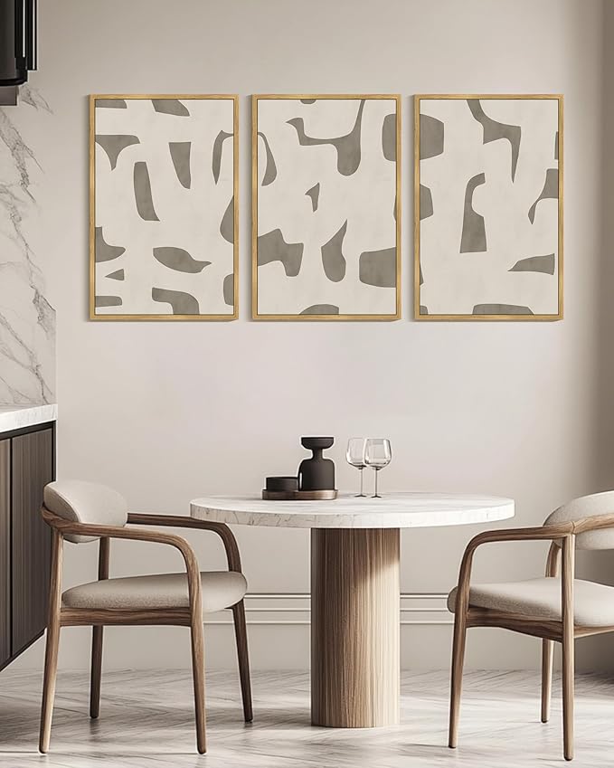 KUVIOKE Bohemain Abstract Framed Wall Art Brown Mid-Century Duotone Minimal Dark Brush Stroke Neutral Modern Minimalist Painting Decorative Artwork 24x36in (Natural Framed)