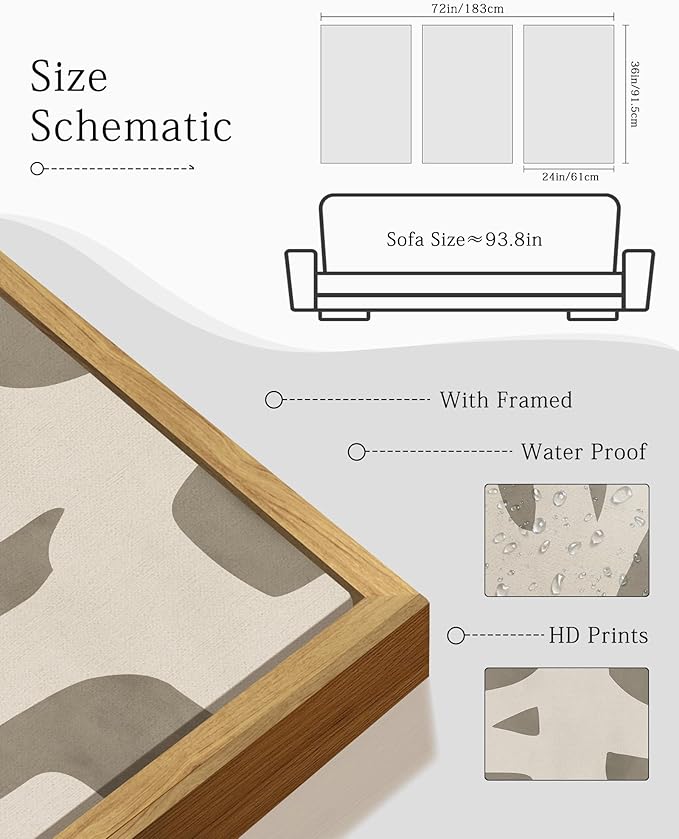 KUVIOKE Bohemain Abstract Framed Wall Art Brown Mid-Century Duotone Minimal Dark Brush Stroke Neutral Modern Minimalist Painting Decorative Artwork 24x36in (Natural Framed)